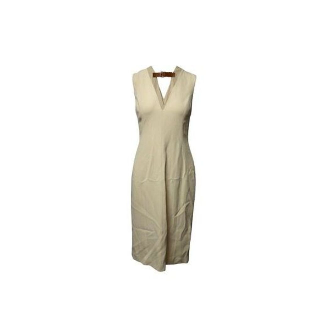 Alexander Wang Back Belt V-neck Sleeveless Midi Dress in Cream Viscose